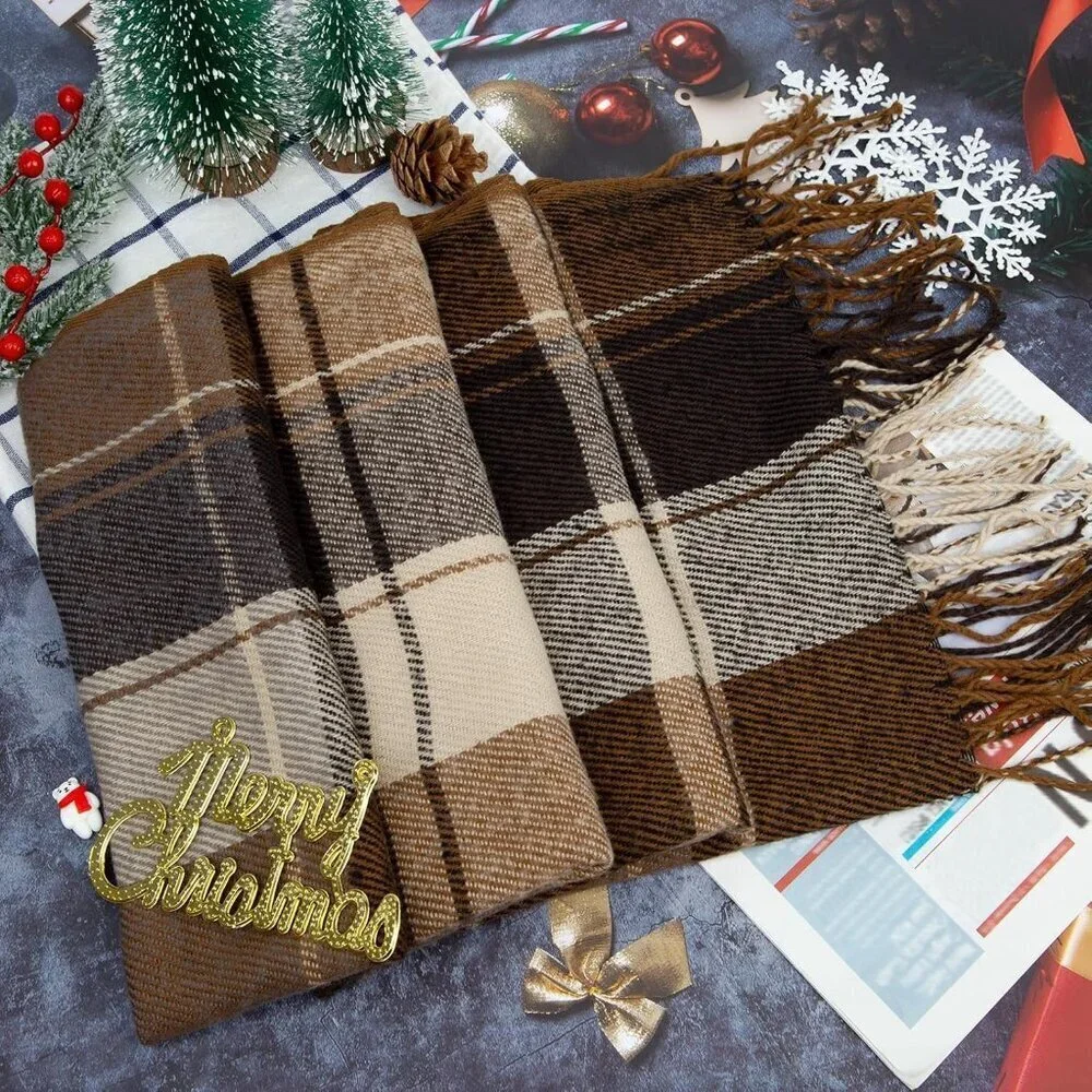 Women's khaki Beige Lattic Scarf Fashion Long Plaid Shawls Wraps Big Grid Winter